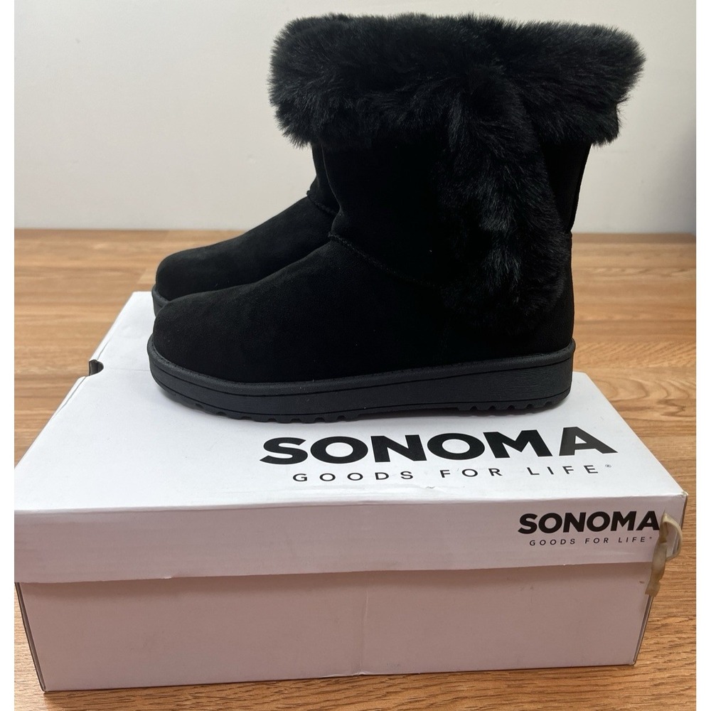 Sonoma Alainaa Faux Suede/Fur Black  Boots Big Girls Size 3 NEW